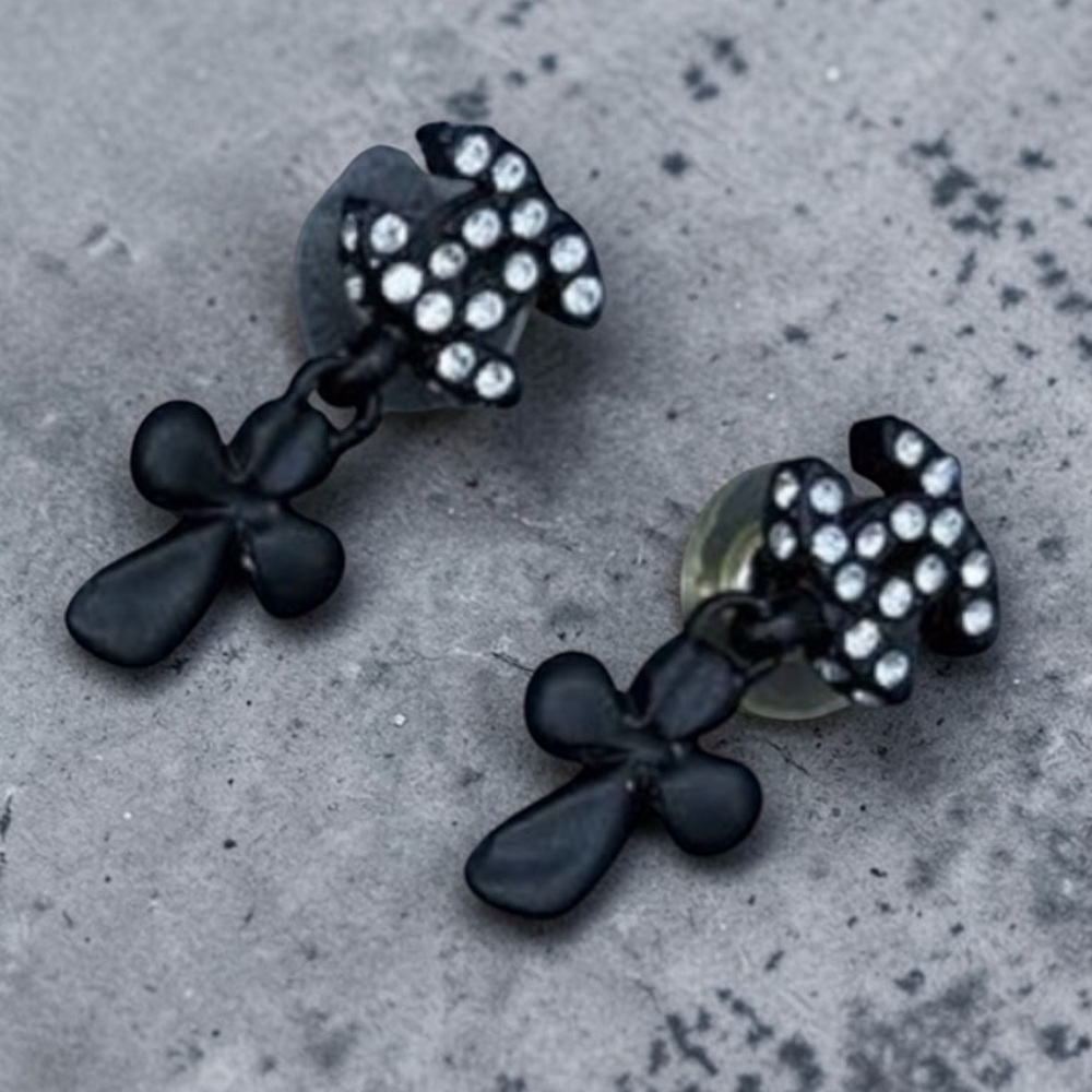 Chanel Vintage Black Resin and Rhinestone CC Cross Earrings